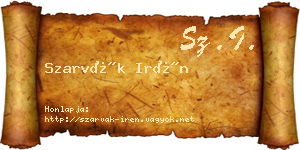 Szarvák Irén névjegykártya